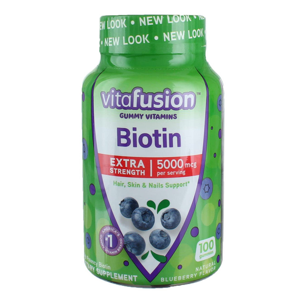 Vitafusion Extra Strength Biotin 5000 Mcg Gummies, Blueberry, 100 Ea